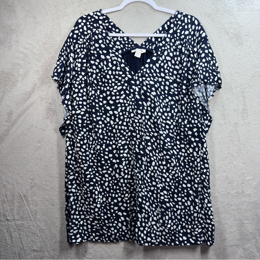 Loralette Black & White Plus Size 26/28 Polka Dot Print V-Neck Blouse Top Flowy